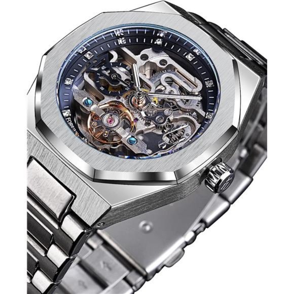Automatic Watch Mechanical WristWatch for Men Octagonal Waterproof SkeletonWatch - Picture 4 of 6